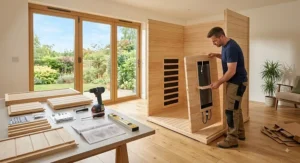 Easy step by step assembly of a wooden far infrared home sauna cabin