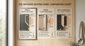 Comparison chart of far infrared heating panels used in affordable home infrared saunas.