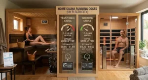 Energy efficiency comparison displaying British electricity running costs for infrared and traditional saunas