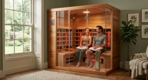 Spacious two-person full spectrum infrared sauna handcrafted from sustainable Canadian cedar wood