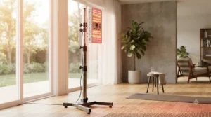 Adjustable near infrared sauna panels mounted on a mobile floor stand