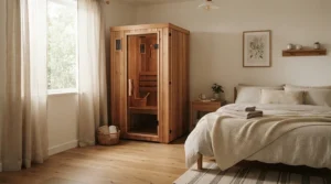 Space-saving near infrared saunas under £700 fitted neatly in a bedroom corner
