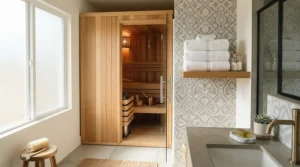 Compact near infrared saunas under £700 positioned in a spacious family bathroom
