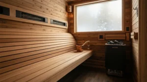 Relaxing interior showcasing carbon fibre infrared sauna panels delivering soothing radiant heat.