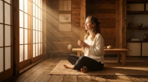 Infrared light penetrating the body in a full spectrum sauna for muscle recovery session
