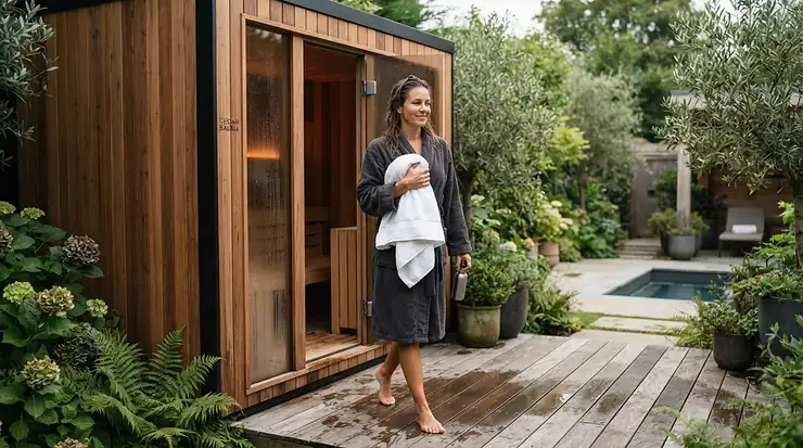 Cooling down after using a full spectrum sauna for muscle recovery to enhance circulation