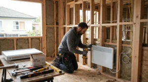 Installing infrared panels for DIY sauna during a loft conversion project in a British home