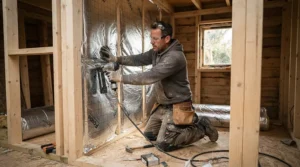 Fitting vapour barrier and insulation behind infrared panels for DIY sauna wall installation