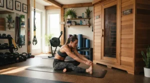 Post-workout recovery session using a near infrared sauna for home gym in Edinburgh