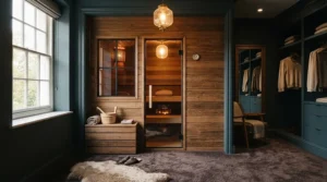 Minimalist near infrared saunas under £700 integrated into a dressing area