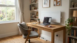 Stylish binfrared sauna panels keeping a home office comfortable during winter