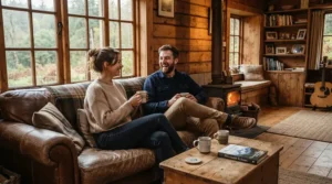 Two people relaxing and unwinding inside one of the affordable traditional saunas under £2000.