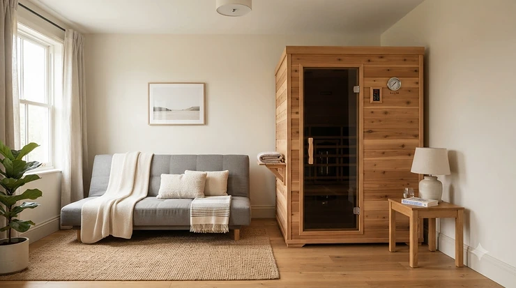 Compact near infrared saunas under £700 fitted inside a multi-purpose spare room