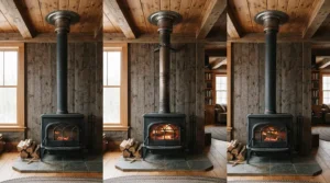 A professional installing the twin-wall flue pipe for a wood burning sauna stove